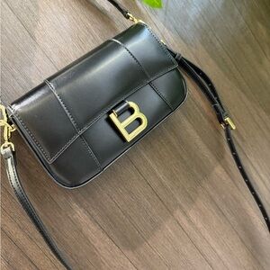 Balenciaga 23x5x14cm black leather single-shoulder bag